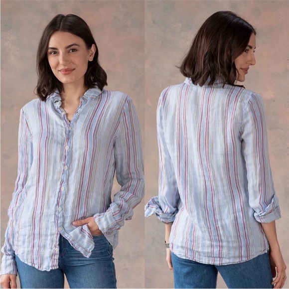 CP Shades Tops - CP Shades Romy Blue Striped Linen Button Down Top XS